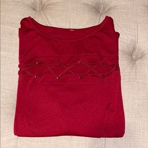red, cross tied chest shirt